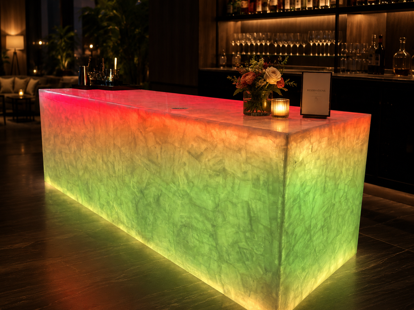 Custom Backlit Reception & Feature Counter